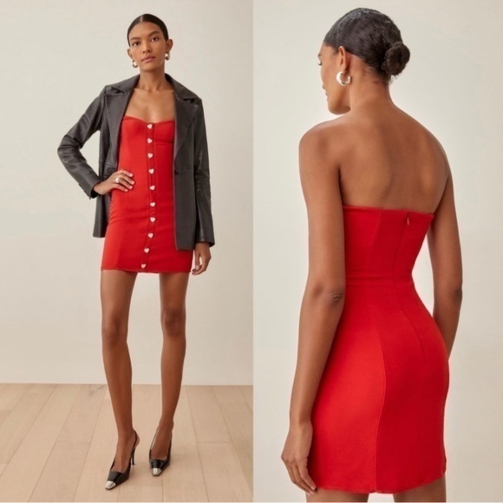Reformation Neve Strapless Mini Dress in Cherry